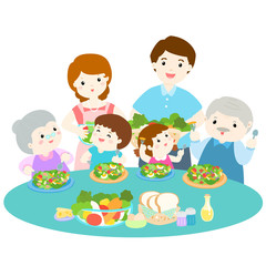 family love eating fresh veggetable vector illustration