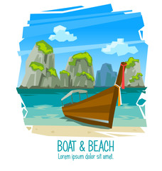 Boat and beach,Vector illustration.
