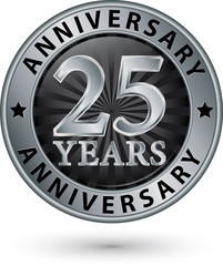25 years anniversary silver label, vector illustration