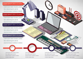 illustration of info graphic interior office concept in isometric graphic