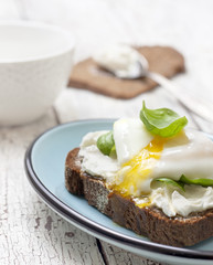 toast with poached egg, cottage  cheese