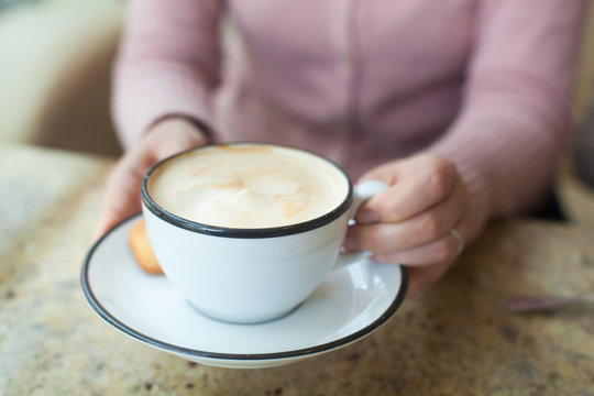 Cup of cappuccino, selective focus
