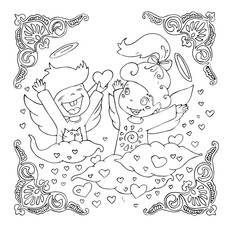 the little angels are decorated with framed outline for coloring isolated on the white background