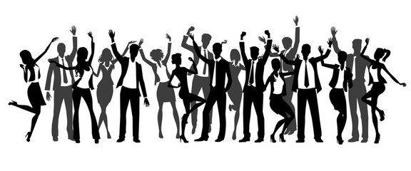 business people celebrate their success, hands up, silhouettes