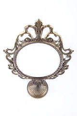 Vintage mirror in perspective on white background