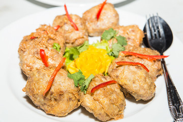 Form the dough into egg coated pork chops.