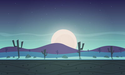 Fototapeta na wymiar Night desert cartoon game background
