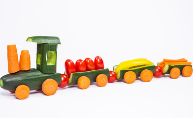 Cucumber train - From cucumbers and other vegetables carved train