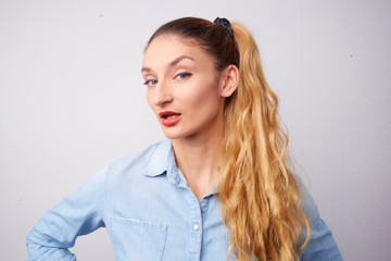 beautiful smiling woman in the studio