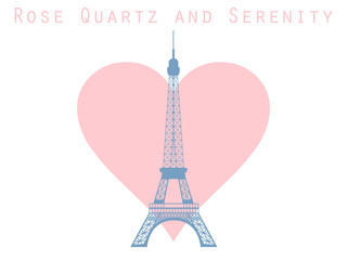 Fototapeta na wymiar Eiffel Tower on the background of the heart. Rose quartz and serenity violet colors. 