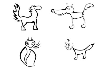Set of stylized animals isolated on a white background. Cartoon.