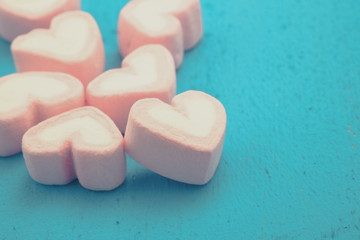 Pink heart shape of marshmallow with filter effect retro vintage