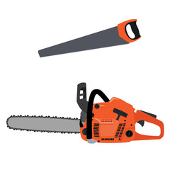 Naklejka premium Chainsaw and hand saw