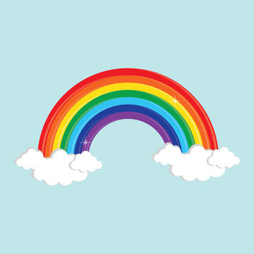 Vector illustration rainbow and cloud in the sky. Rainbow symbol, flat icon. Color decorative rainbow 