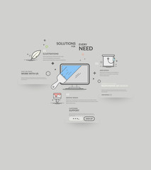 Website design model templates with navigation and icons set.