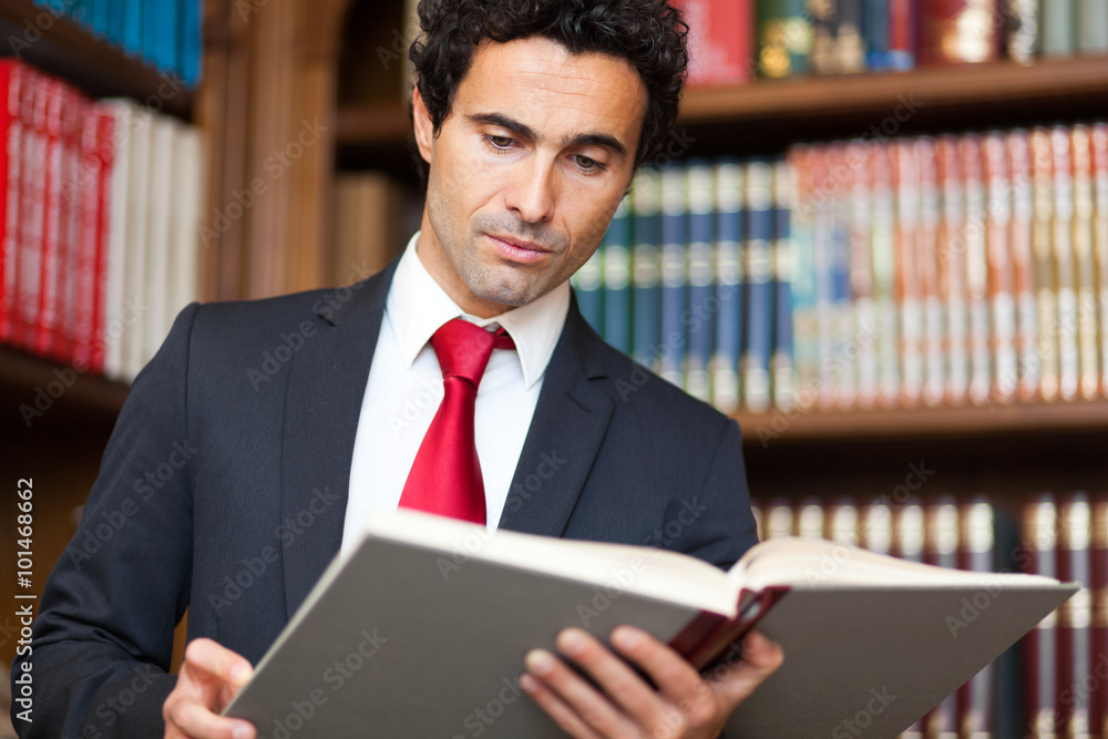 Poster lawyer in his studio