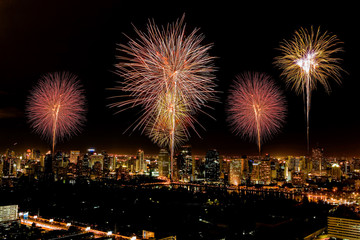 Firework in central of bangkok city, Thailand