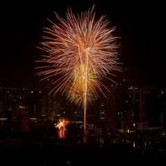 Firework in central of bangkok city, Thailand