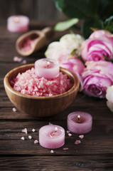 SPA treatment with pink salt and candles