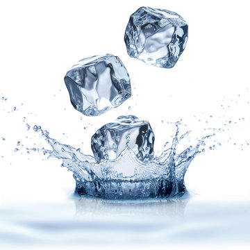 Water Splash With Ice Cubes