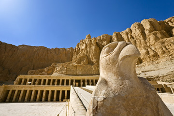 Egypt. Luxor. Deir el-Bahari (or Deir el-Bahri) - the Mortuary Temple of Hatshepsut. Statue of the...