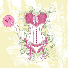 Decorative fashion illustration of women's corset underwear