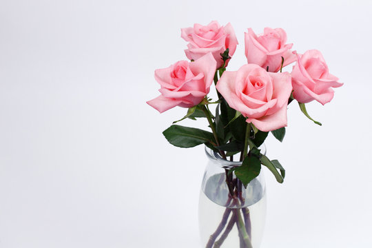 Glass Vase Of Pink Roses