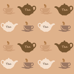 Seamless vector pattern with tea pots and tea cups