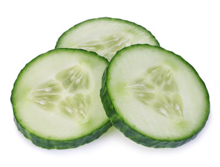 Fresh slice cucumber close-up on a white background.