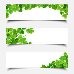 Vector St. Patrick's day white web banners with shamrock leaves.