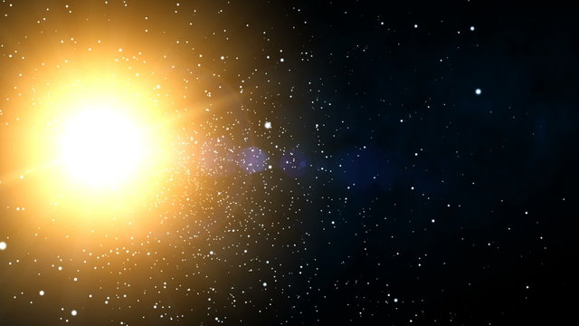 Galaxy Sunshine Stars (24fps). Flying through stars towards the massive bright center of a galaxy in far off in outer space.