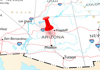 Red Thumbtack Over Arizona, Map is Copyright Free Off a Governme