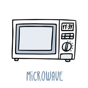 Microwave oven. Cute vector doodle sketch isolated on white Stock 