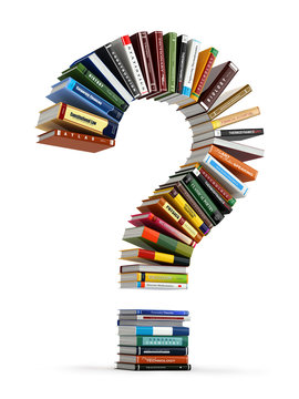 Question mark from books. Searching information or FAQ edication