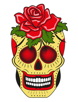A skull with a rose vector isolated on white for tattoo, teschio con rosa vettoriale isolato su sfondo bianco