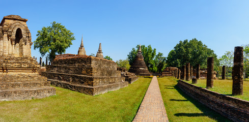 SUKHOTHAI, THAILAND - January 3, 2016: View of the ruins of Wat Mahathat in Sukhothai Historical park, Sukhothai, Thailand.
