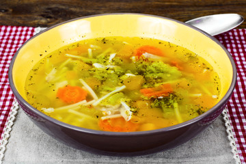 Chicken Soup with Broccoli, Carrots and Celery, Pumpkin and Nood