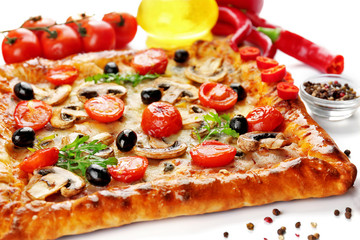 Freshly homemade pizza on white background