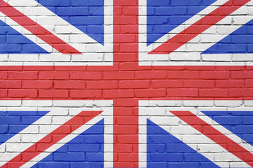 Background brick wall with painted flag of Great Britain union jack