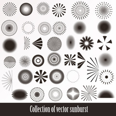Vector collection of retro sunbursts for design