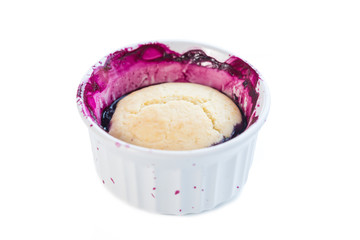 Closeup of a fresh blueberry cobbler.