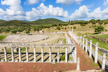 Fototapeta na wymiar collonade of gymnasium in Ancient Messina, Greece, Europe