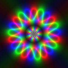 Colorful rainbow rays in circular electric pattern