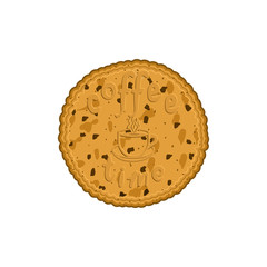 handwritten inscription coffee time on a cookie with a Cup of hot coffee