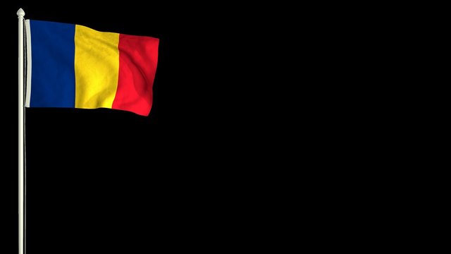Romanian flag waving in the wind with PNG alpha channel for easy project implementation.