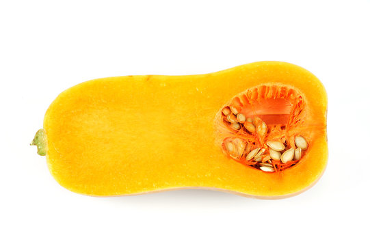 Butternut Squash Cut In Half Isolated On White Background