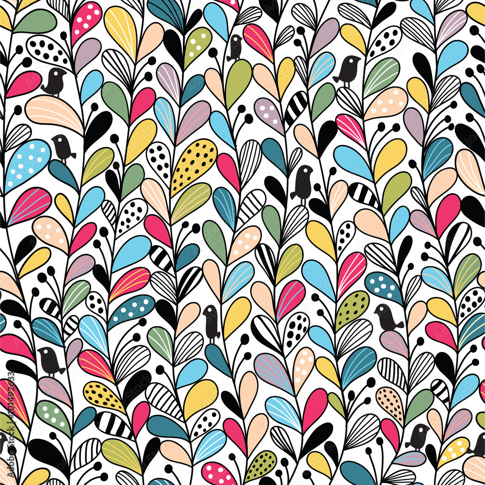 Fototapete Floral lines. Vector seamless pattern