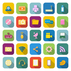 Hi-tech color icons with long shadow