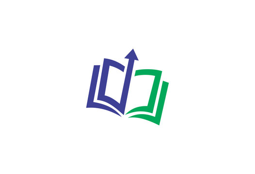 book with direction arrow logo