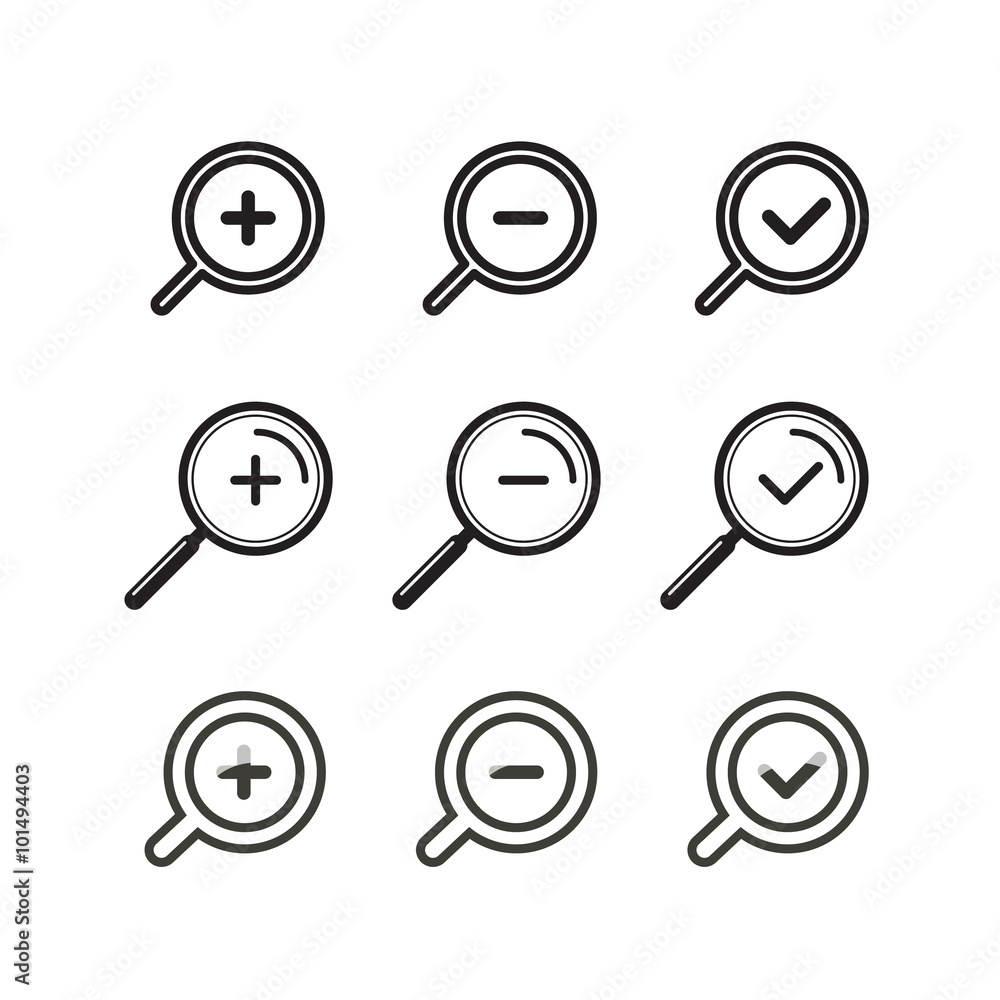 Poster different zoom icons set. design elements